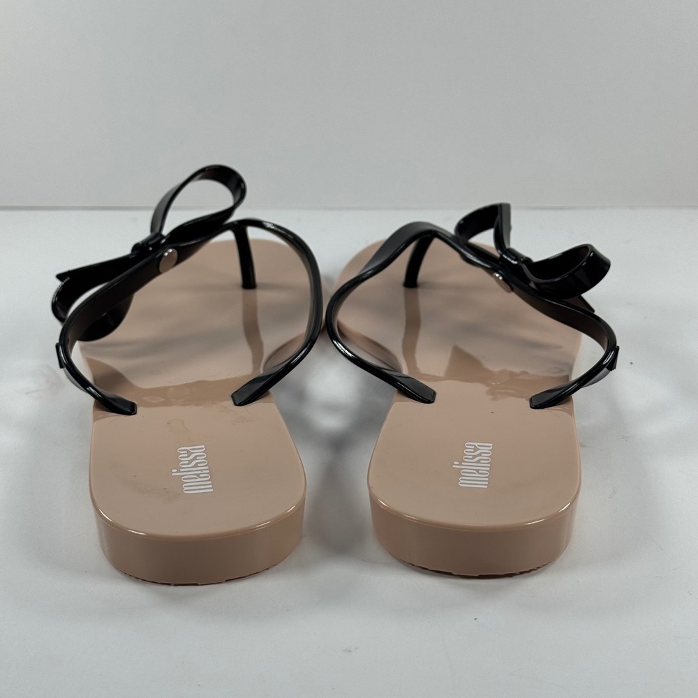 Melissa Harmonic Sweet Bow Thong Sandals Black Beige Vegan Jelly Flip Flops 10 - Picture 11 of 13